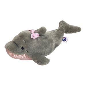 The Preppy Pelican Plush Dolphin Grey With Pink Bow And Striped Fabric Belly